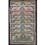1937 Canada banknotes 5x $1 + 2x $2 + 1x $20 Gordon & Coyne 8-notes 