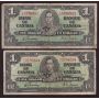 1937 Canada banknotes 5x $1 + 2x $2 + 1x $20 Gordon & Coyne 8-notes 