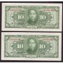 2x 1928 Central Bank of China $10 consecutive notes SX646679BE-680BE AU/UNC