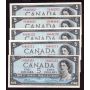 5x 1954 Canada $5 bank notes 5-notes EF or better