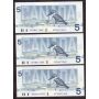 13x 1986 Canada $5 notes Knight Dodge Kingfisher 13-notes all GPZ  UNC+