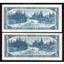 5x 1954 Canada $5 bank notes 5-notes EF or better