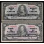 4x 1937 Canada $10 banknotes mixed signatures and Prefix all FINE