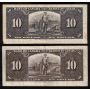 4x 1937 Canada $10 banknotes mixed signatures and Prefix all FINE