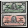 2x 1937 Canada banknotes $1 R/M1328502 & $2 E/R4882460 Coyne Towers VF