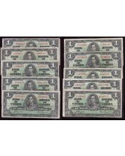 10x 1937 Canada $1 banknotes all VG or better 10-notes