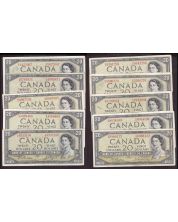 10x 1954 Canada $20 banknotes BC-41a & BC-41b 10-notes circulated condition