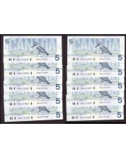 10x 1986 Canada $5 consecutive notes Theissen Crow GNS6197540-9 Choice UNC