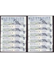 10x 1986 Canada $5 consecutive notes Knight Theissen ANI 8292680-89 CH UNC