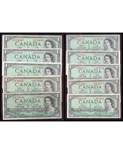 10x 1954 Canada $1 replacement banknotes *AA *CF *BM *CF 10-notes F to EF