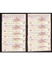 8X 1986 Canada $2 consecutive notes BC55b-i  EGR0661636-643 Choice UNC+