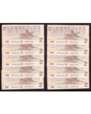 10X Canada 1986 $2 consec. replacement notes BC55bA SB BBX3922278-87 CH UNC+