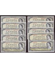 10x 1954 Canada $20 banknotes all nice VF or better