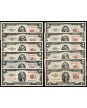 12 X 1953 USA RED SEAL $2 notes Series 1953 A B C FR-1500-01-02-03 VF to VF+