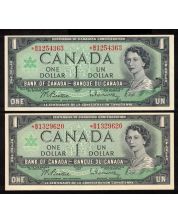 2 X 1967 Canada $1 replacement banknotes *B/M1329620 and *B/M1254363 UNC