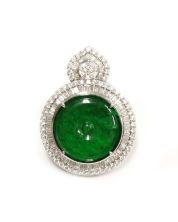 Burmese Jade & Diamond 18K White Gold Pendant