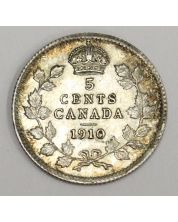 1910 Canada 5 cents silver coin HL C/B