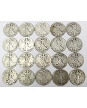 20x Walking Liberty Half Dollars 5x1917 17do 6x18 18d 2x20 20d 2x20s 2x23s  