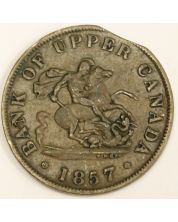 1857 Bank of Upper Canada Half Penny token Error curved clip VF25