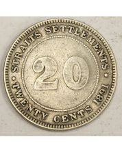 1891 Straits Settlements 20 Cents silver coin FINE