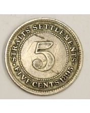 1895 Straits Settlements 5 Cents silver coin 