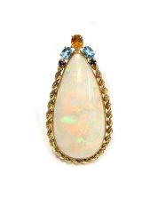 66.4ct Australia Opal Pendant 14K gold & Sapphires & Topaz 