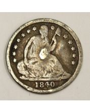 1840o No drapery Half Dime silver coin 