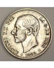 1882 (82) Spain 2 Pesetas silver coin a/EF