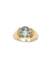 10 Karat Yellow Gold Ladies 1.00 Carat Blue Topaz Ring