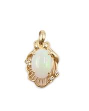 14K Yellow Gold 2.95 ct Opal and diamond Pendant 