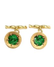 18K solid gold Cufflinks Burmese Jade carved Blossoms