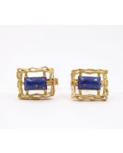  Vintage CAVELTI 18K Yellow Gold Lapis Lazuli Cufflinks 