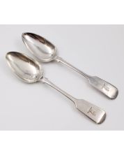 2x John Stone c1847 Exeter .925 silver spoons 8.75 inches 130 grams