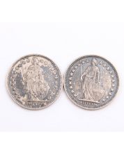 Switzerland 1/2 Franc silver coins 1909 and 1920 2-coins VF+