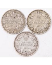 3x 1903H Canada 10 cents all 3-coins in nice VG condition