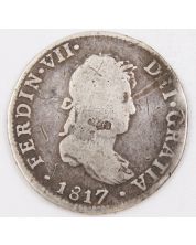 1817 Peru 2 Reales silver coin LIMA JP KM#104.2 circulated small bend