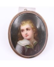 c1800 miniature porcelain painting 10K gold bezel on brass frame