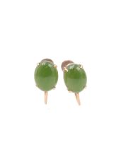 14K Gold screw back earrings with cabachon cut Jade .5 inch  