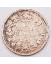 1909 Canada 5 cents round leaves bow EF