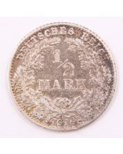 1916 D Germany 1/2 Mark silver coin VF+