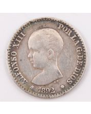 1892 Spain 50 Centimos silver coin EF+ 