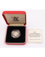 1993 One Pound Piedfort Proof Silver Coin UK with box and COA