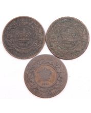 3x 1861 Nova Scotia 1/2 Cents 3-coins damaged