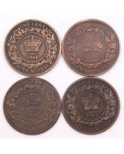 1861 1864 Nova Scotia + 1861 1864 New Brunswick  Large Cents 4-coins VG-F+