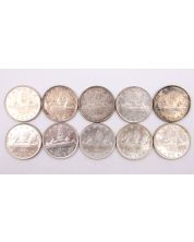 10x 1953 Canada Silver Dollars 10-coins EF to Choice AU 