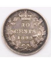 1899 large 9s Canada 10 cents VF+ obverse deep scratch