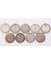 9x Canada King Edward VII 10 cents 5x 1907 and 4x 1910   9-coins G/VG