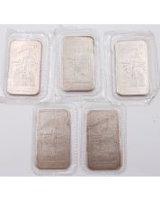 5x National Refiners 1 oz Pure Silver Art Bars Seasons Greetings 1989