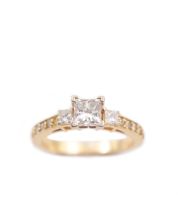 0.52ct Princess cut GIA Diamond 18K yg Ring & .28cts diamonds 