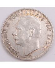 1910 G Germany Baden 3 Mark silver coin VF+ 